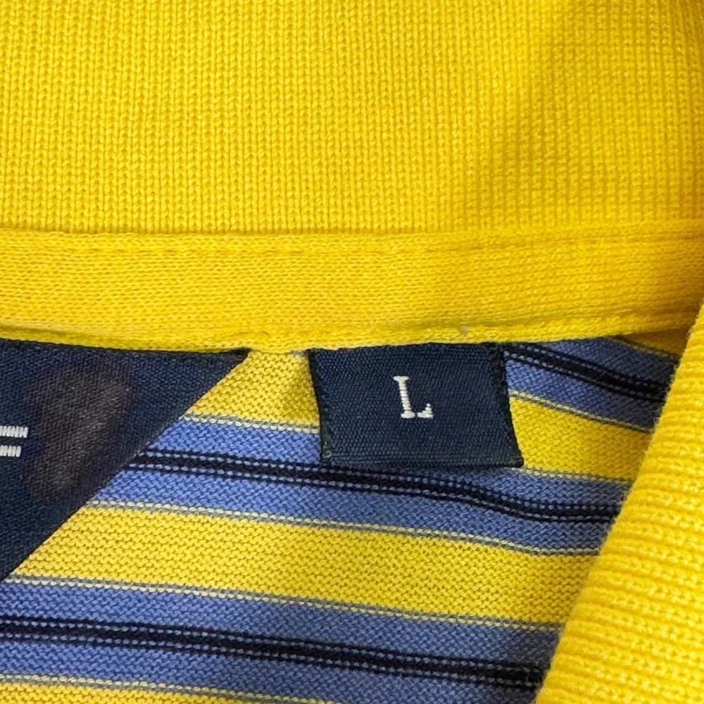 Polo Golf Ralph Lauren Mens L Yellow Blue Striped Pima Cotton Golf Polo Shirt